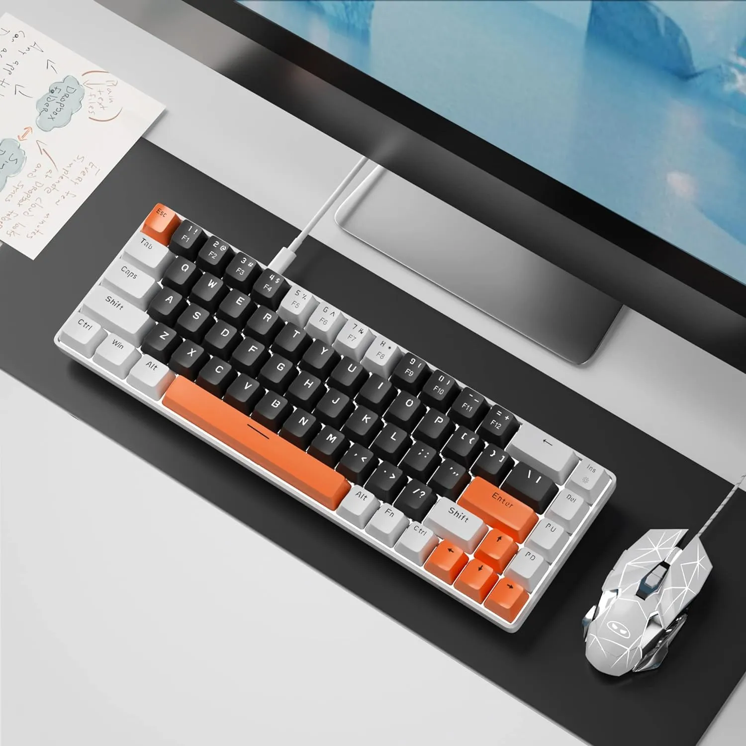 Portable Mechanical Gaming Keyboard LED Backlit Compact 68 Keyscaps