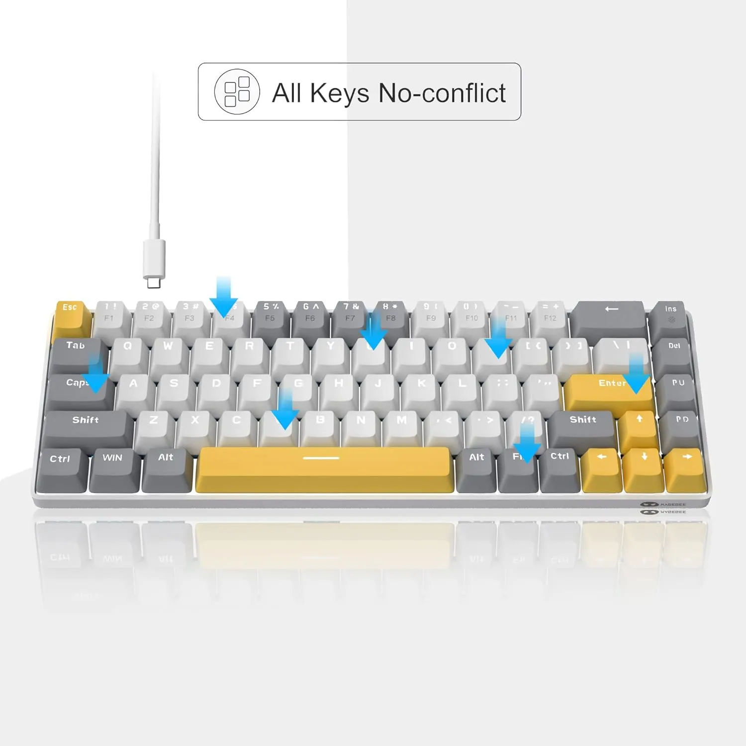 Portable Mechanical Gaming Keyboard LED Backlit Compact 68 Keyscaps