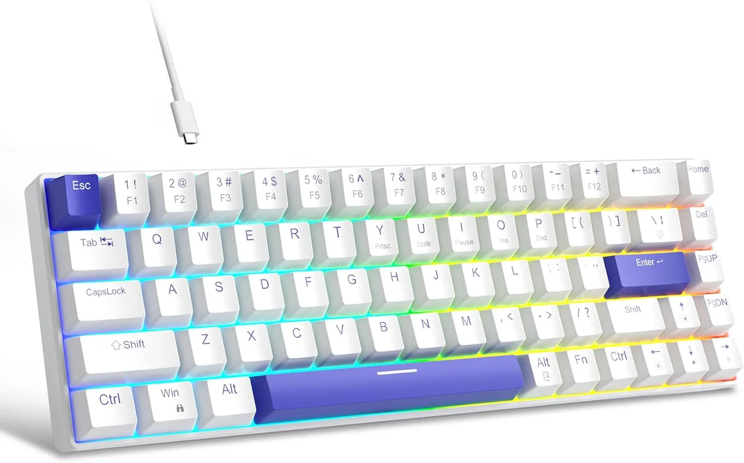 Portable Mechanical Gaming Keyboard LED Backlit Compact 68 Keyscaps