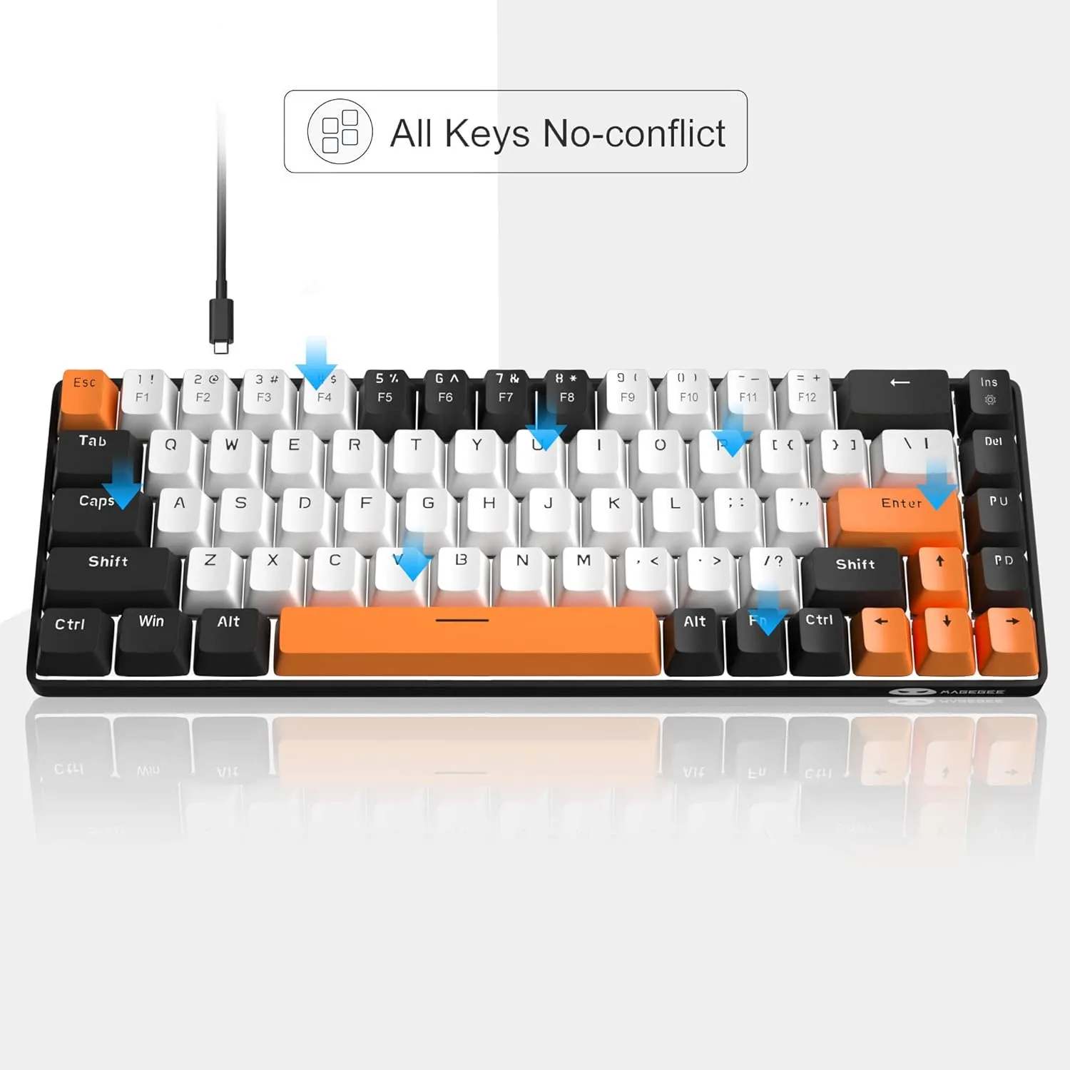 Portable Mechanical Gaming Keyboard LED Backlit Compact 68 Keyscaps