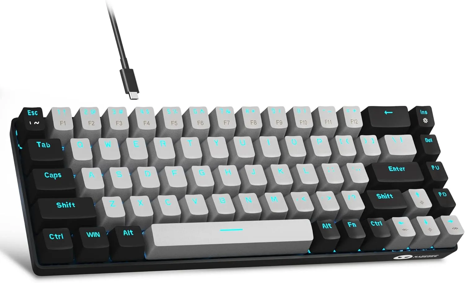 Portable Mechanical Gaming Keyboard LED Backlit Compact 68 Keyscaps