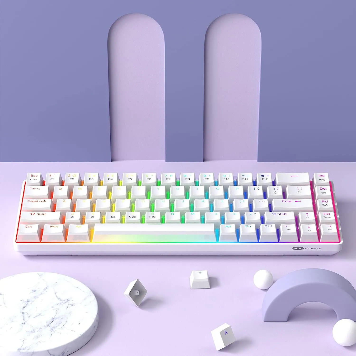 Portable Mechanical Gaming Keyboard LED Backlit Compact 68 Keyscaps