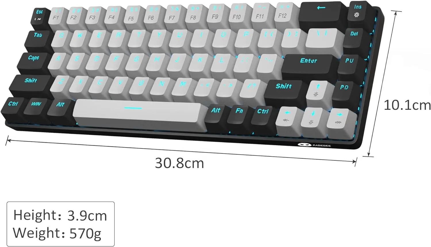 Portable Mechanical Gaming Keyboard LED Backlit Compact 68 Keyscaps