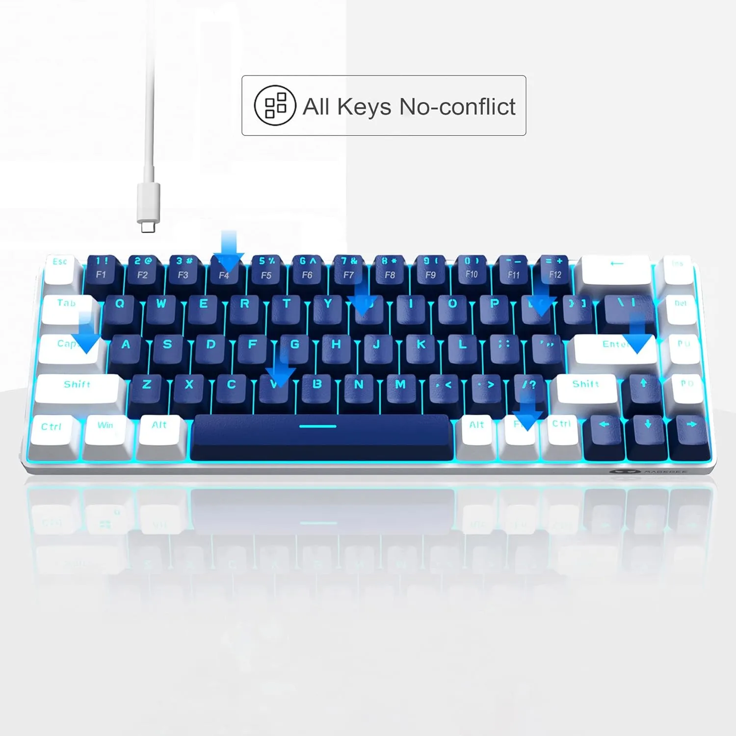 Portable Mechanical Gaming Keyboard LED Backlit Compact 68 Keyscaps