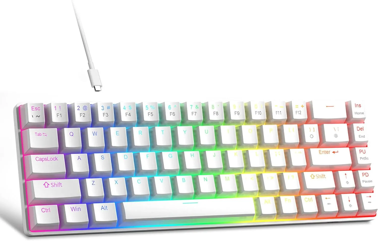 Portable Mechanical Gaming Keyboard LED Backlit Compact 68 Keyscaps