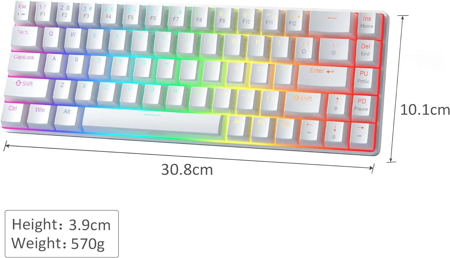 Portable Mechanical Gaming Keyboard LED Backlit Compact 68 Keyscaps