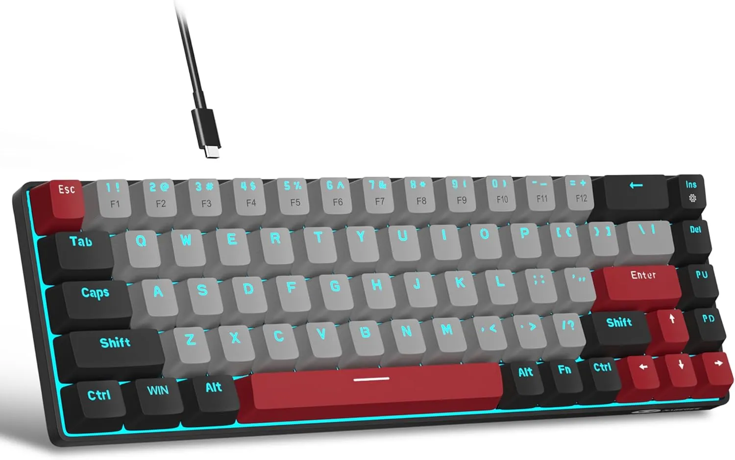 Portable Mechanical Gaming Keyboard LED Backlit Compact 68 Keyscaps