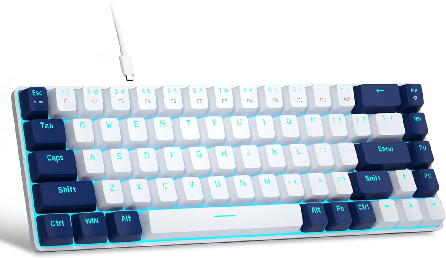 Portable Mechanical Gaming Keyboard LED Backlit Compact 68 Keyscaps