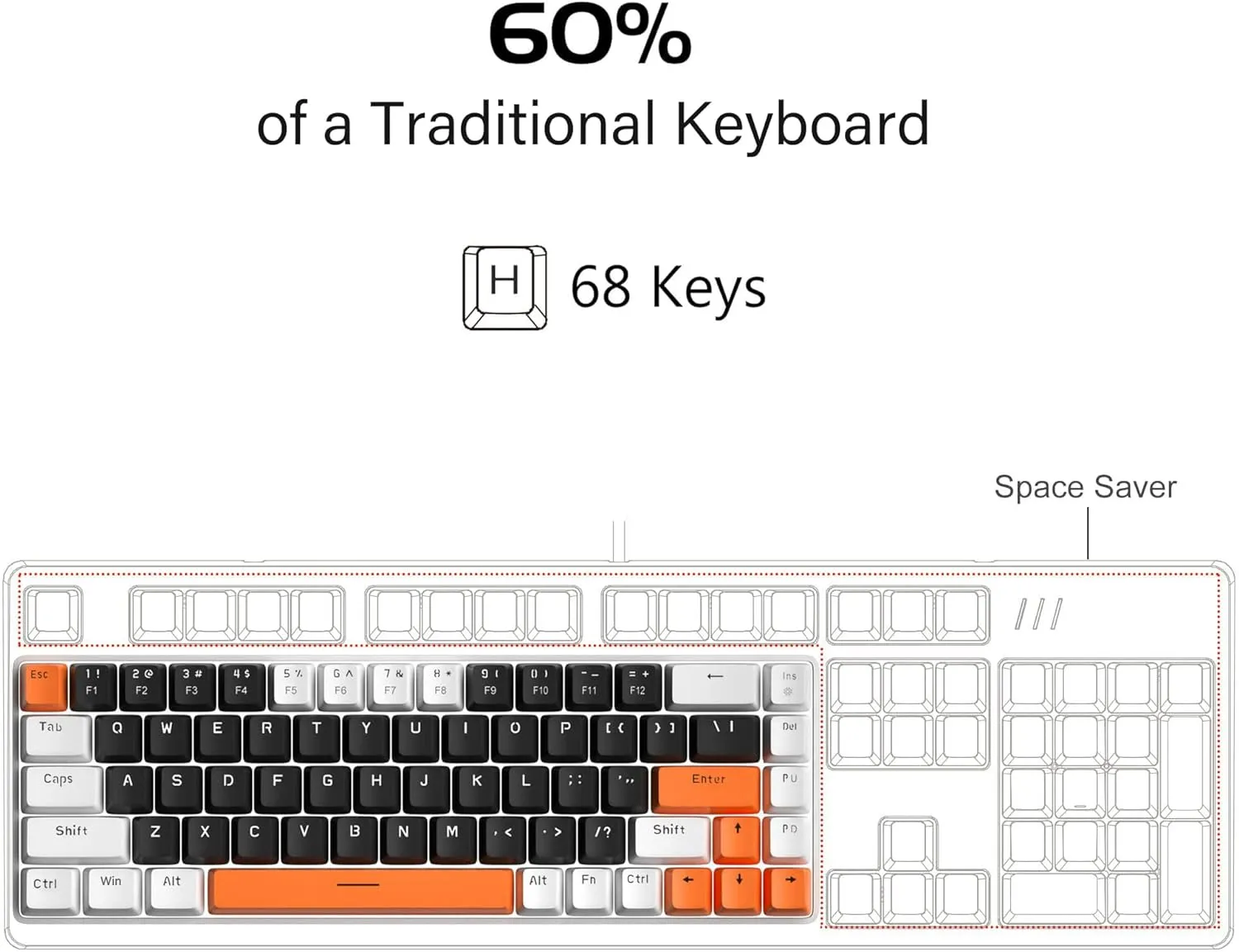 Portable Mechanical Gaming Keyboard LED Backlit Compact 68 Keyscaps