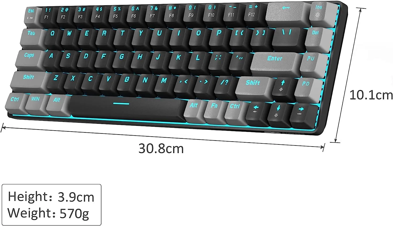 Portable Mechanical Gaming Keyboard LED Backlit Compact 68 Keyscaps