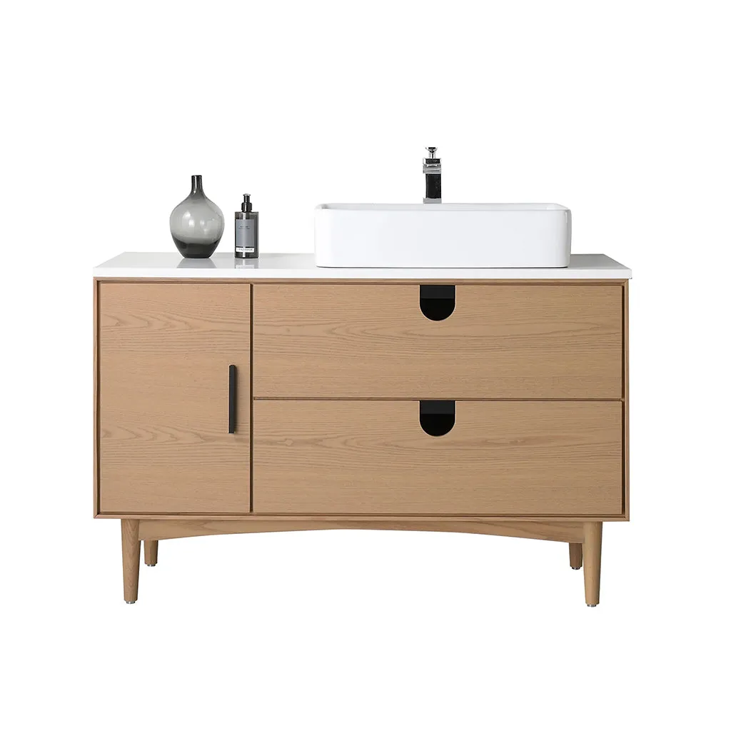 Portree 2 Drawers And 1 Door Bathroom Vanity with Quartz Top and Vessel Sink - Floor Mount - 48" Wood/Whitewash Oak