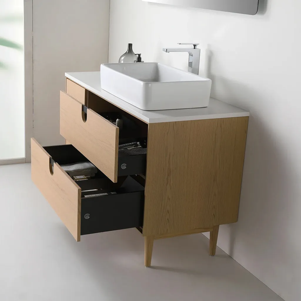 Portree 2 Drawers And 1 Door Bathroom Vanity with Quartz Top and Vessel Sink - Floor Mount - 48" Wood/Whitewash Oak