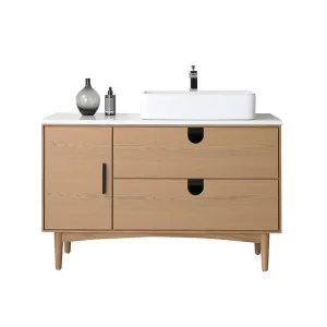 Portree 2 Drawers And 1 Door Bathroom Vanity with Quartz Top and Vessel Sink - Floor Mount - 48" Wood/Whitewash Oak