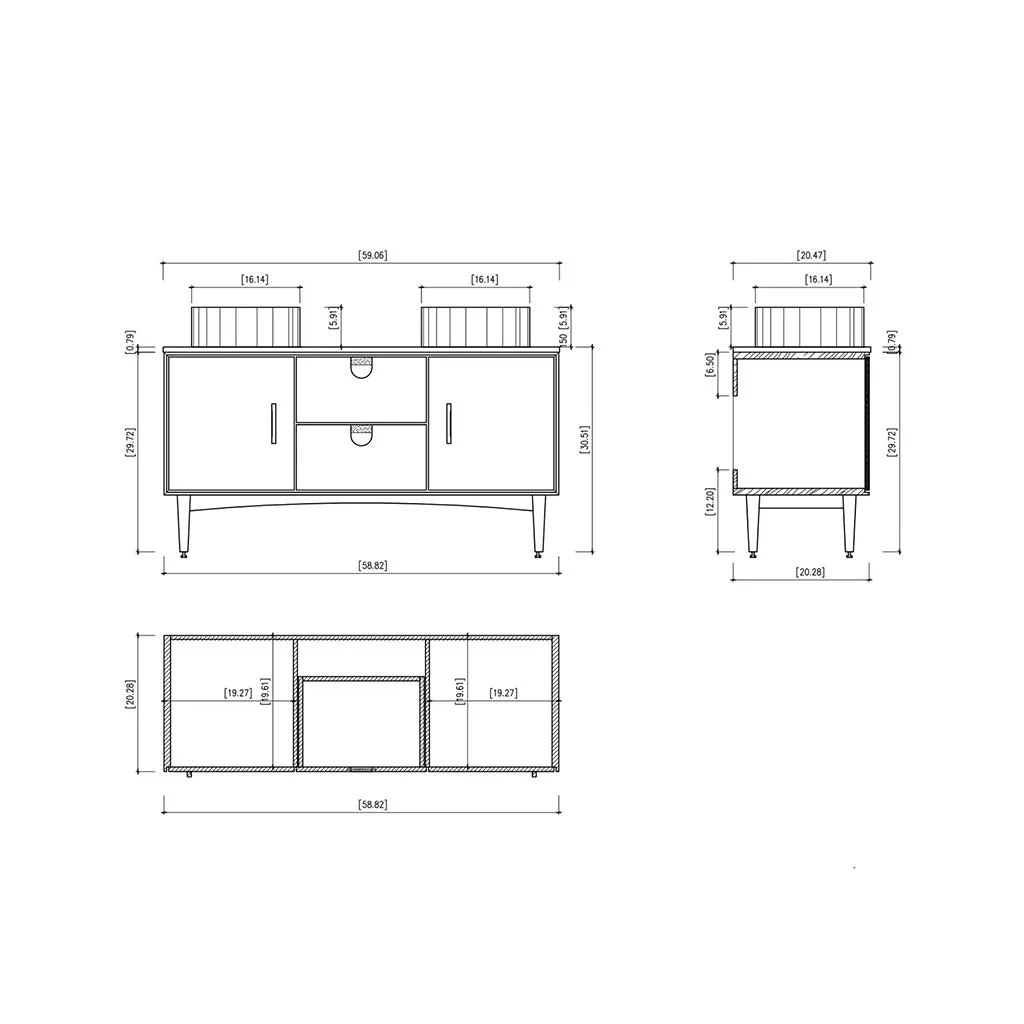 Portree 2 Drawers And 2 Doors Bathroom Vanity with Quartz Top and Double Vessel Sinks - Floor Mount - 60" Wood/Whitewash Oak