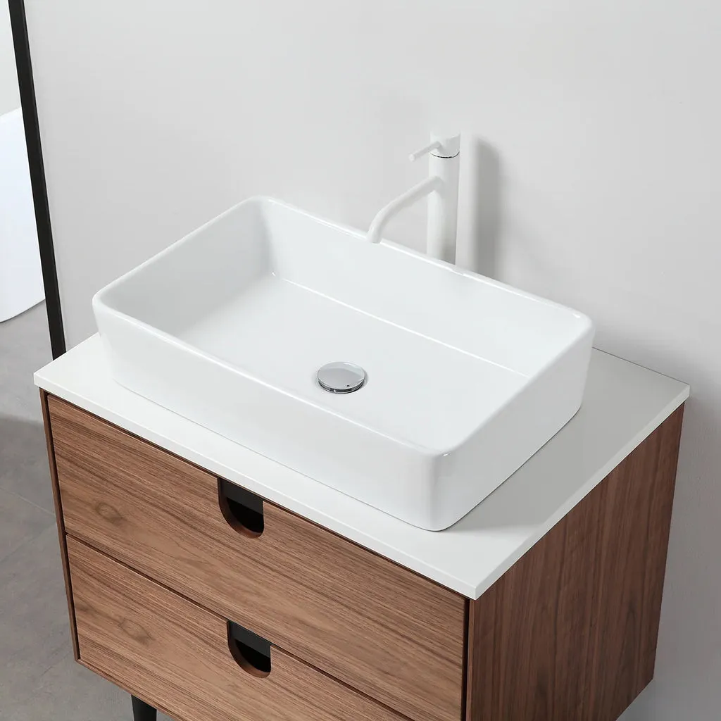 Portree 2 Drawers Bathroom Vanity with Quartz top and Vessel Sink - Floor Mount - 30" Wood/Walnut