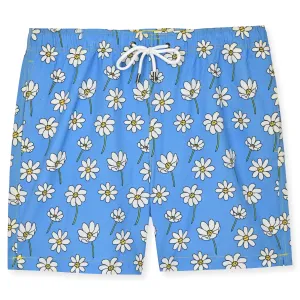 Powder Blue Scattered Daisies Swim Trunk