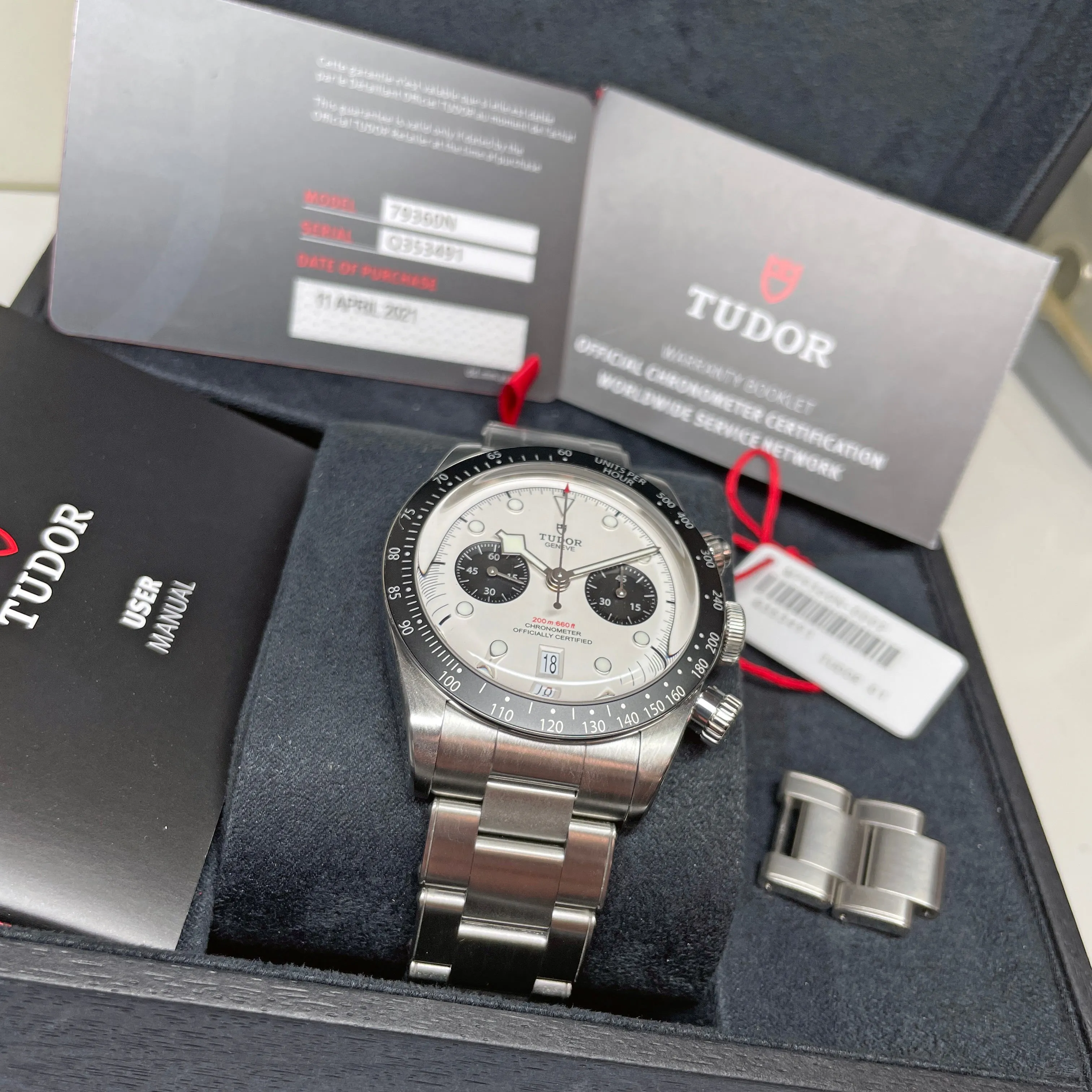 Pre-owned Tudor Black Bay White Chronograph 41mm Steel Watch M79360N-0002