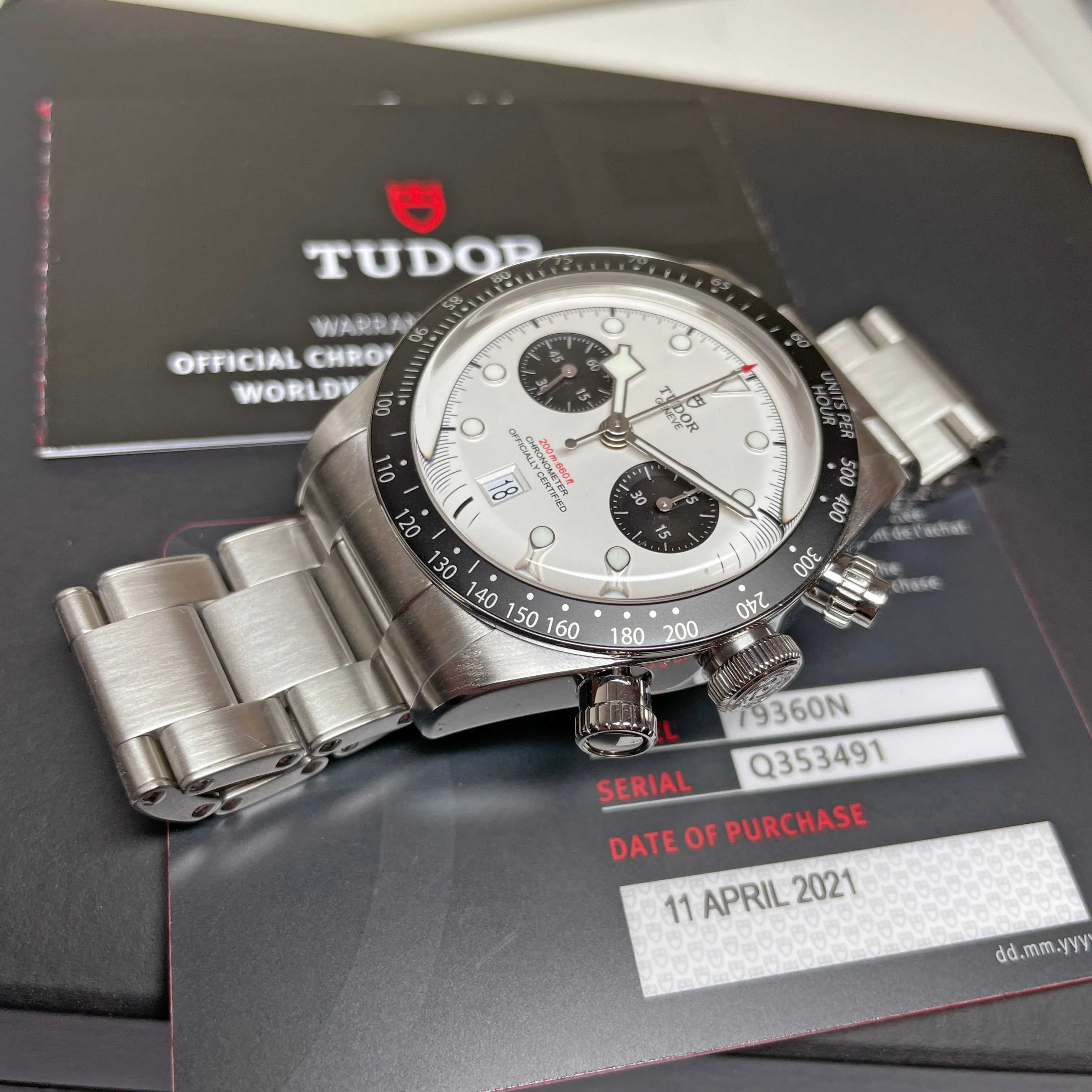 Pre-owned Tudor Black Bay White Chronograph 41mm Steel Watch M79360N-0002