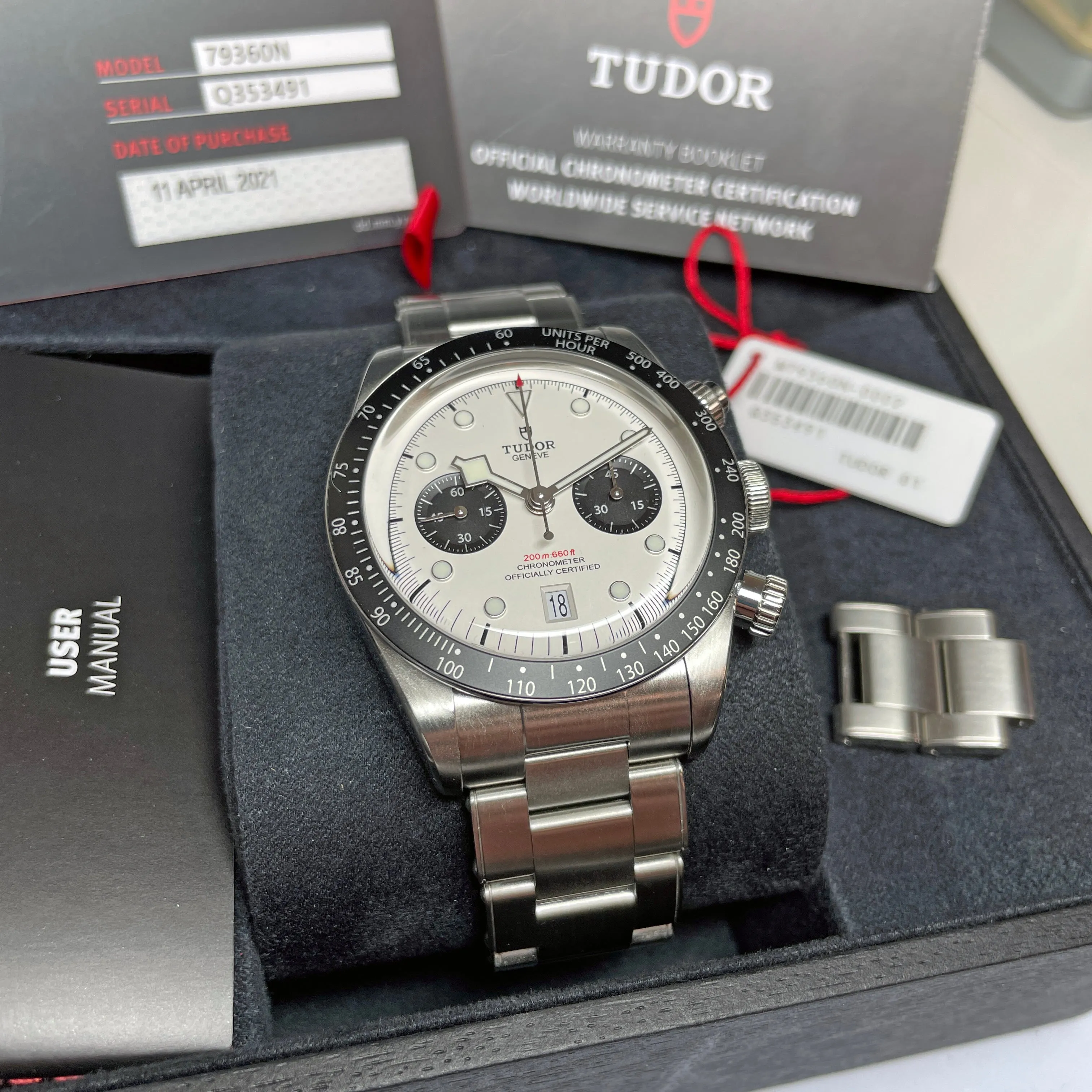 Pre-owned Tudor Black Bay White Chronograph 41mm Steel Watch M79360N-0002