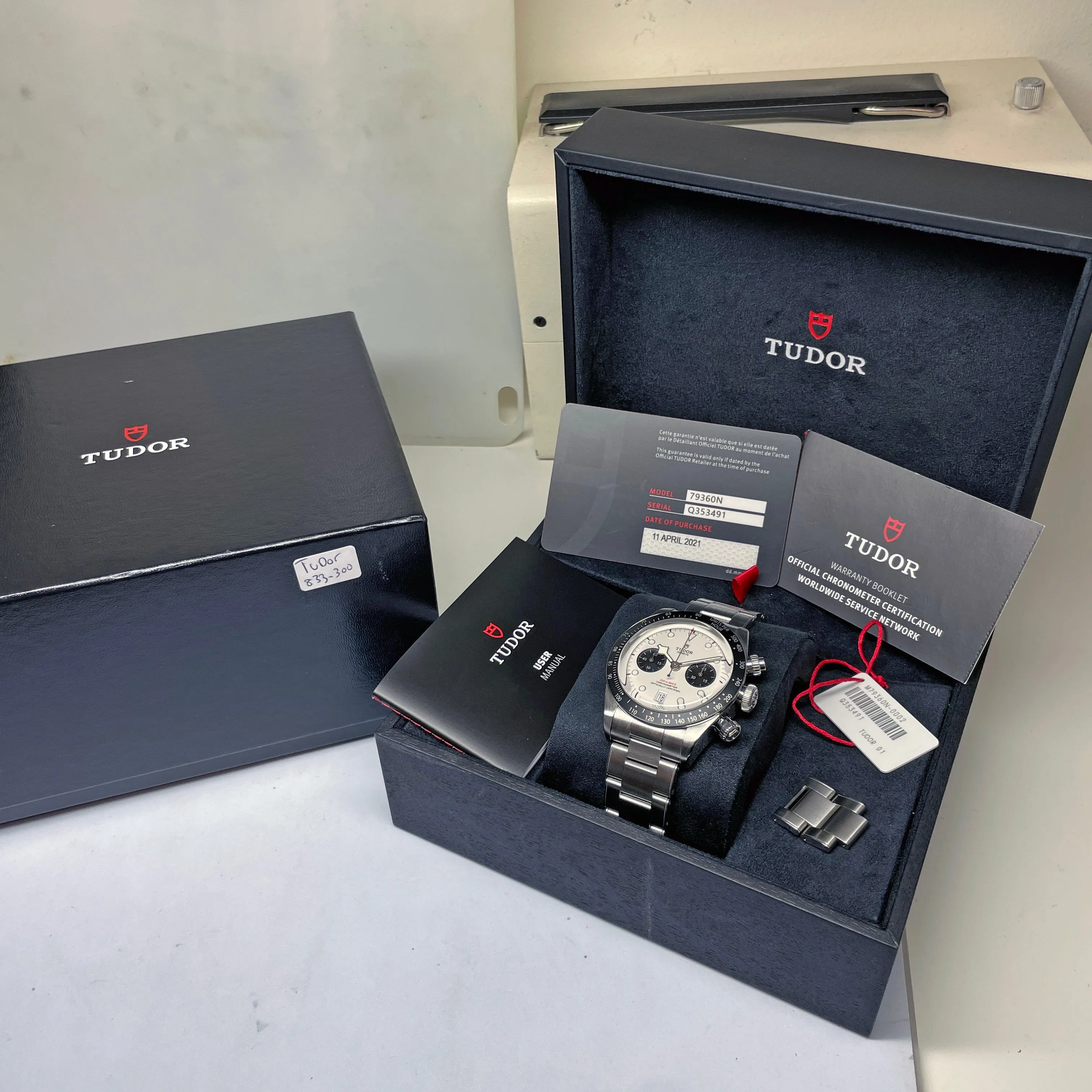 Pre-owned Tudor Black Bay White Chronograph 41mm Steel Watch M79360N-0002