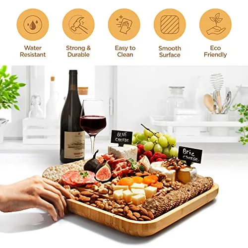 Premium Bamboo Cheese Board Set - Large Charcuterie Boards & Cheese Board and Knife Set - Kitchen Wine Meat Cheese Platter - Unique Mothers Day Gift, Housewarming Gift, Anniversary or Wedding Gift