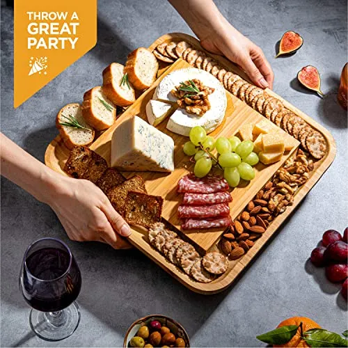 Premium Bamboo Cheese Board Set - Large Charcuterie Boards & Cheese Board and Knife Set - Kitchen Wine Meat Cheese Platter - Unique Mothers Day Gift, Housewarming Gift, Anniversary or Wedding Gift