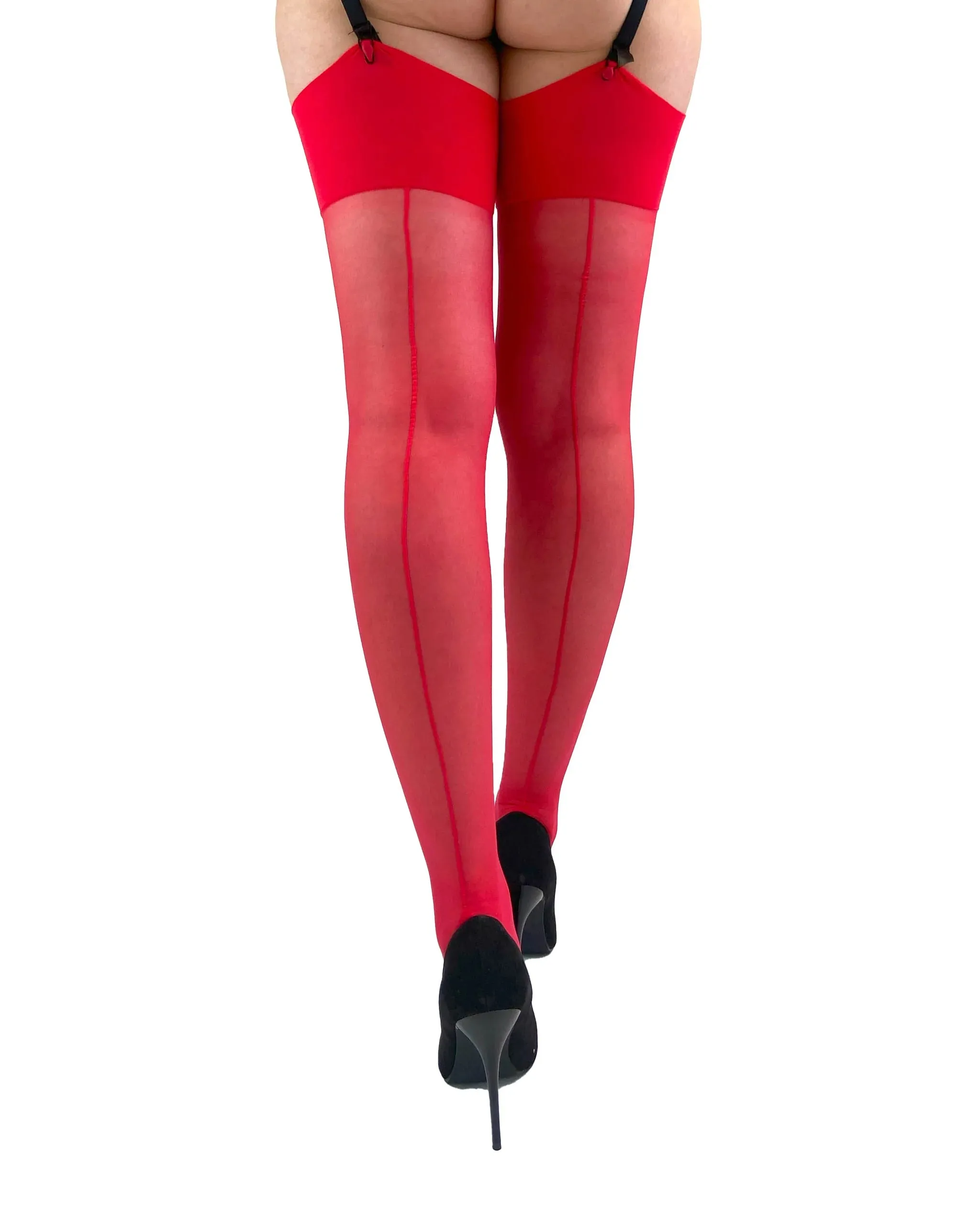 Premium Coloured Seamed Stocking in Red