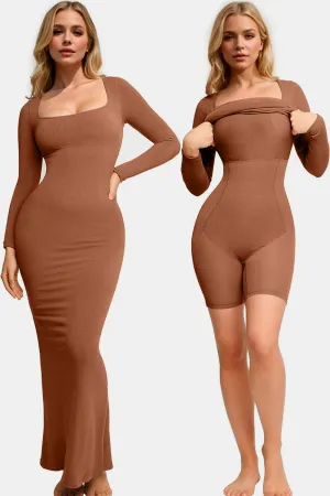PREORDER Built-In Shapewear Square Neck Long Sleeve Maxi Dress