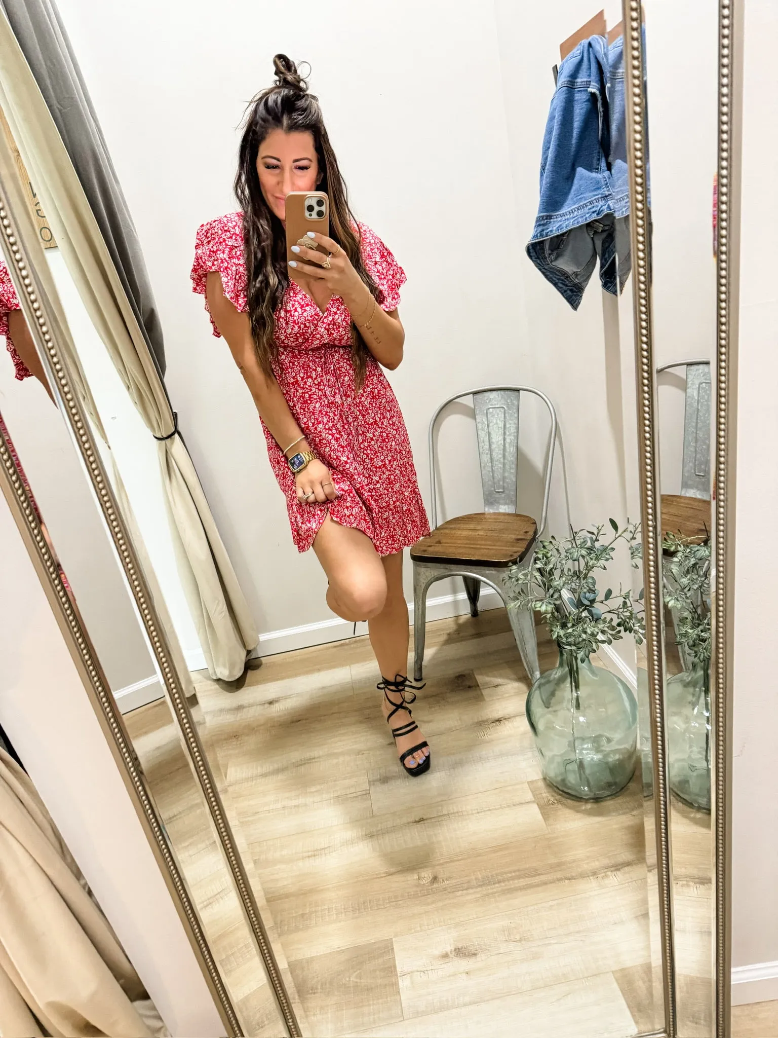 Preorder Cutout Ditsy Floral Surplice Flounce Sleeve Dress