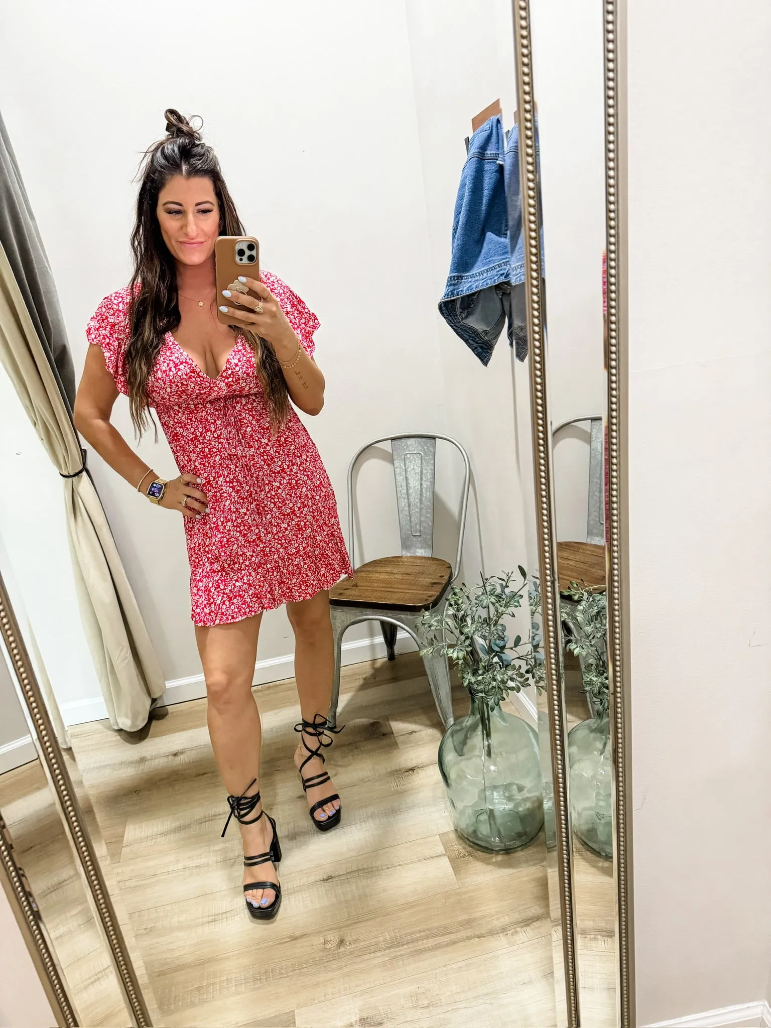 Preorder Cutout Ditsy Floral Surplice Flounce Sleeve Dress