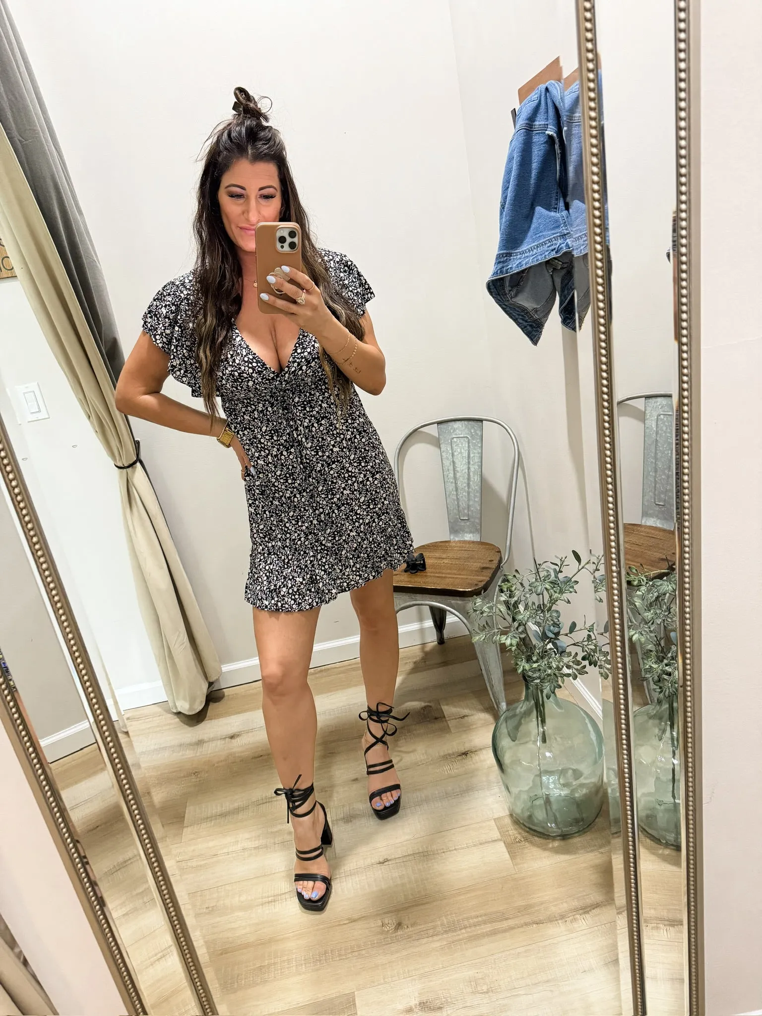 Preorder Cutout Ditsy Floral Surplice Flounce Sleeve Dress
