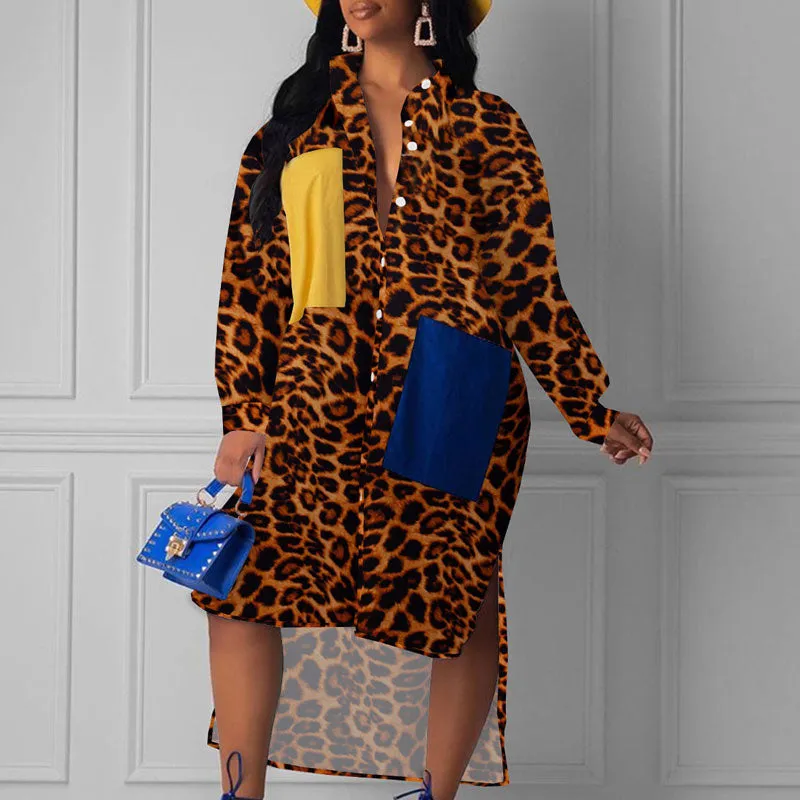 Print Pocket Design Button Detailed Shirt Dress