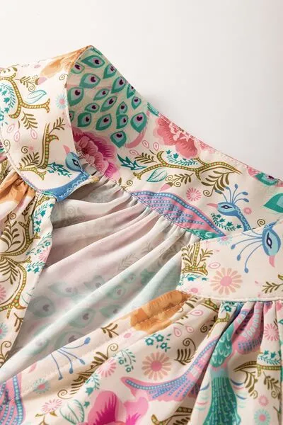 Printed Notched Lantern Sleeve Dress