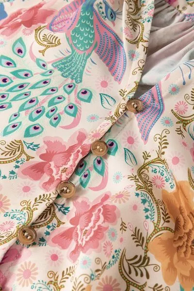 Printed Notched Lantern Sleeve Dress