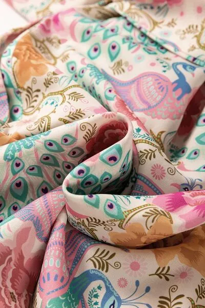 Printed Notched Lantern Sleeve Dress