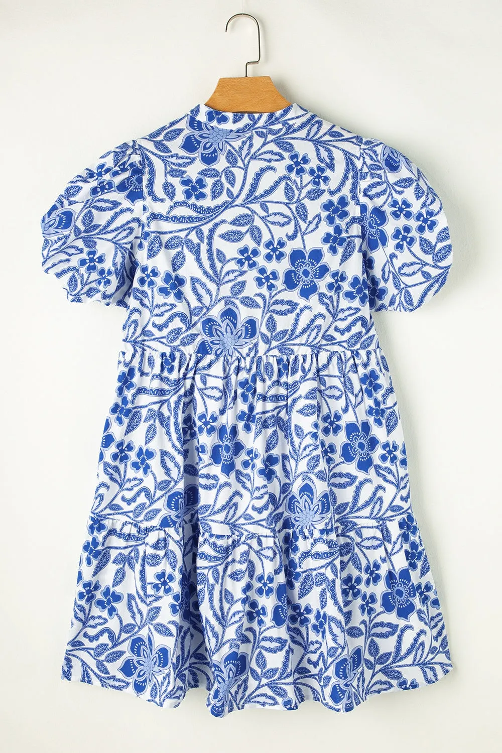 Printed Notched Puff Sleeve Dress