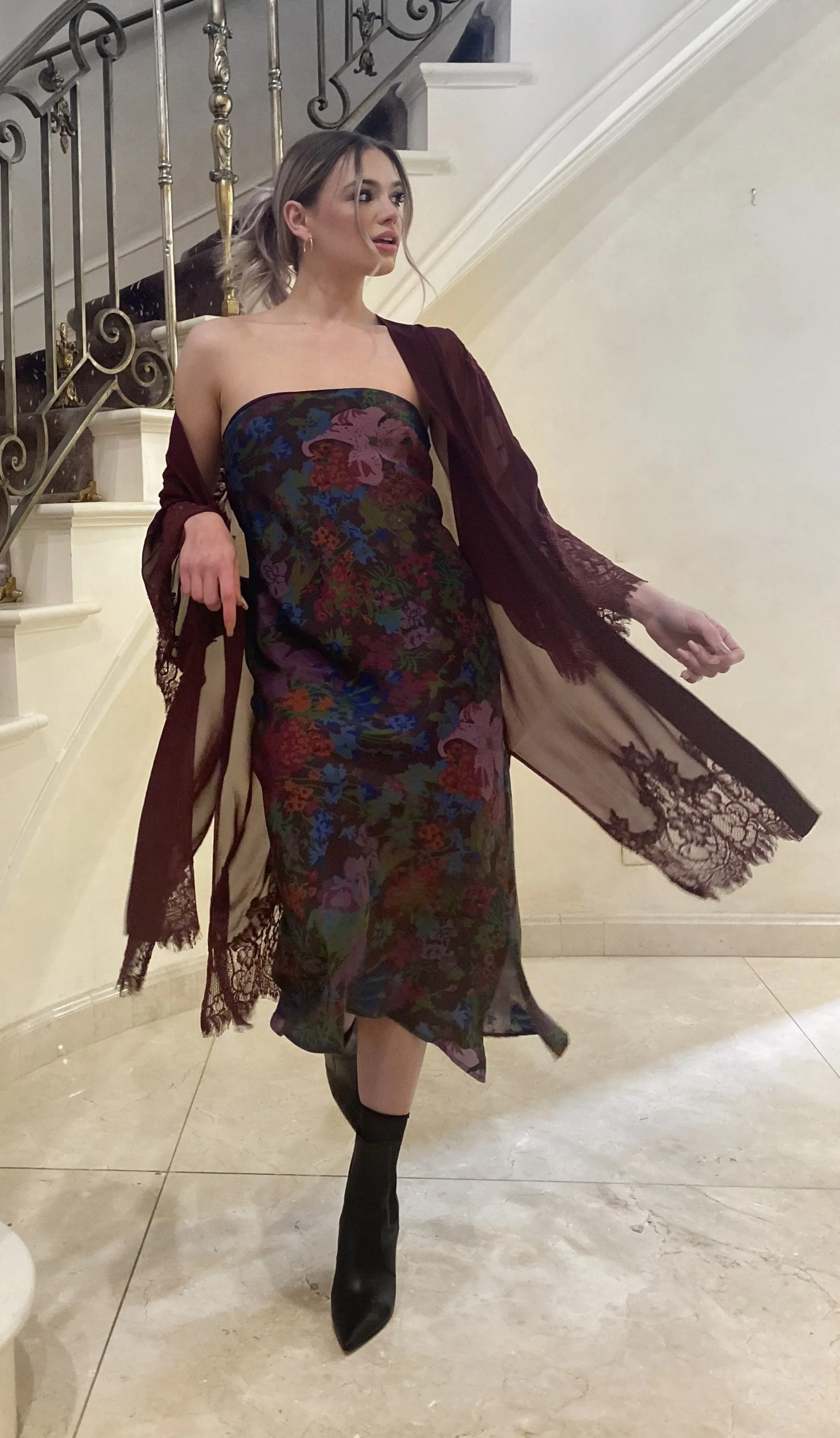 Printed Taylor Pillar Dress Chocolate Winter