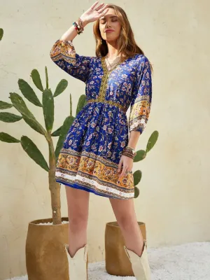 Printed V-Neck Mini Dress