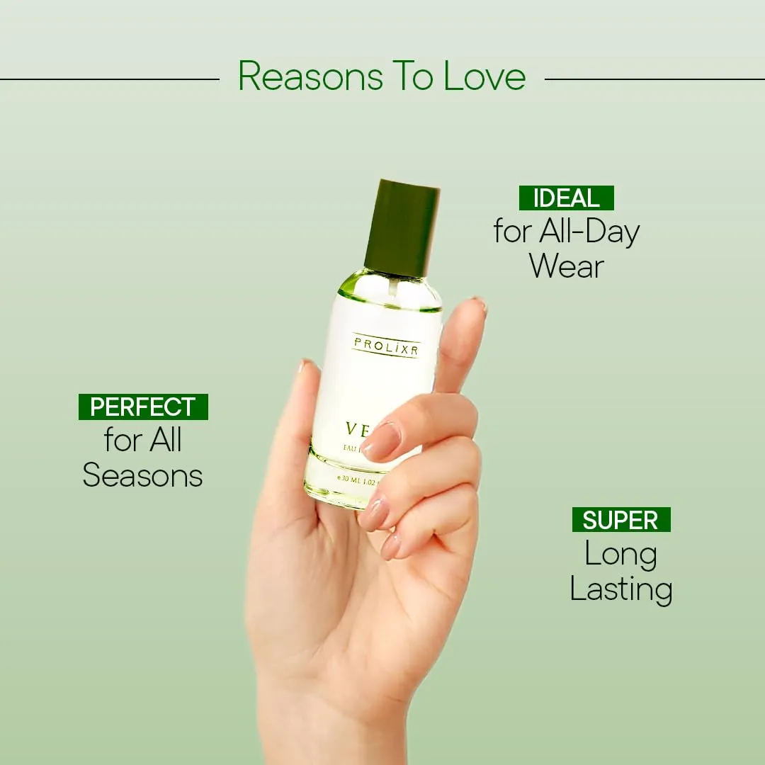 Prolixr Vert Eau De Parfum EDP Bottle 30ml | Long Lasting Perfume For Women | Premium Luxury Women Perfume | Lotus, Peony, Waterlily, White Musk, and Mahogany - Mini Perfume