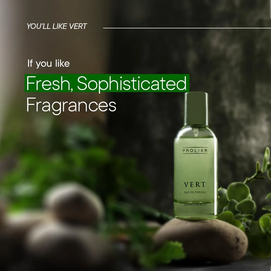 Prolixr Vert Eau De Parfum EDP Bottle 30ml | Long Lasting Perfume For Women | Premium Luxury Women Perfume | Lotus, Peony, Waterlily, White Musk, and Mahogany - Mini Perfume