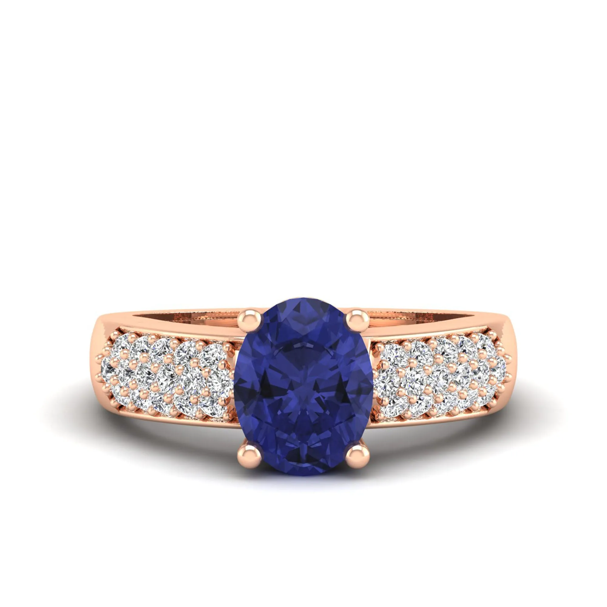 Prong Set Oval Tanzanite and Diamond Ring