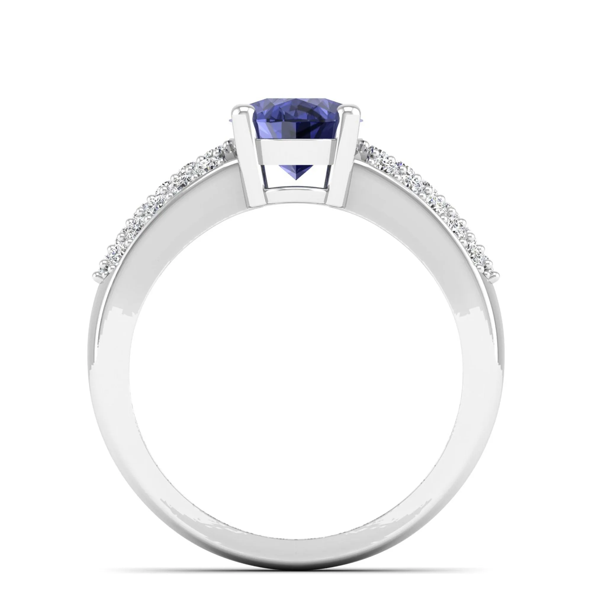 Prong Set Oval Tanzanite and Diamond Ring