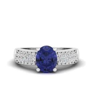 Prong Set Oval Tanzanite and Diamond Ring