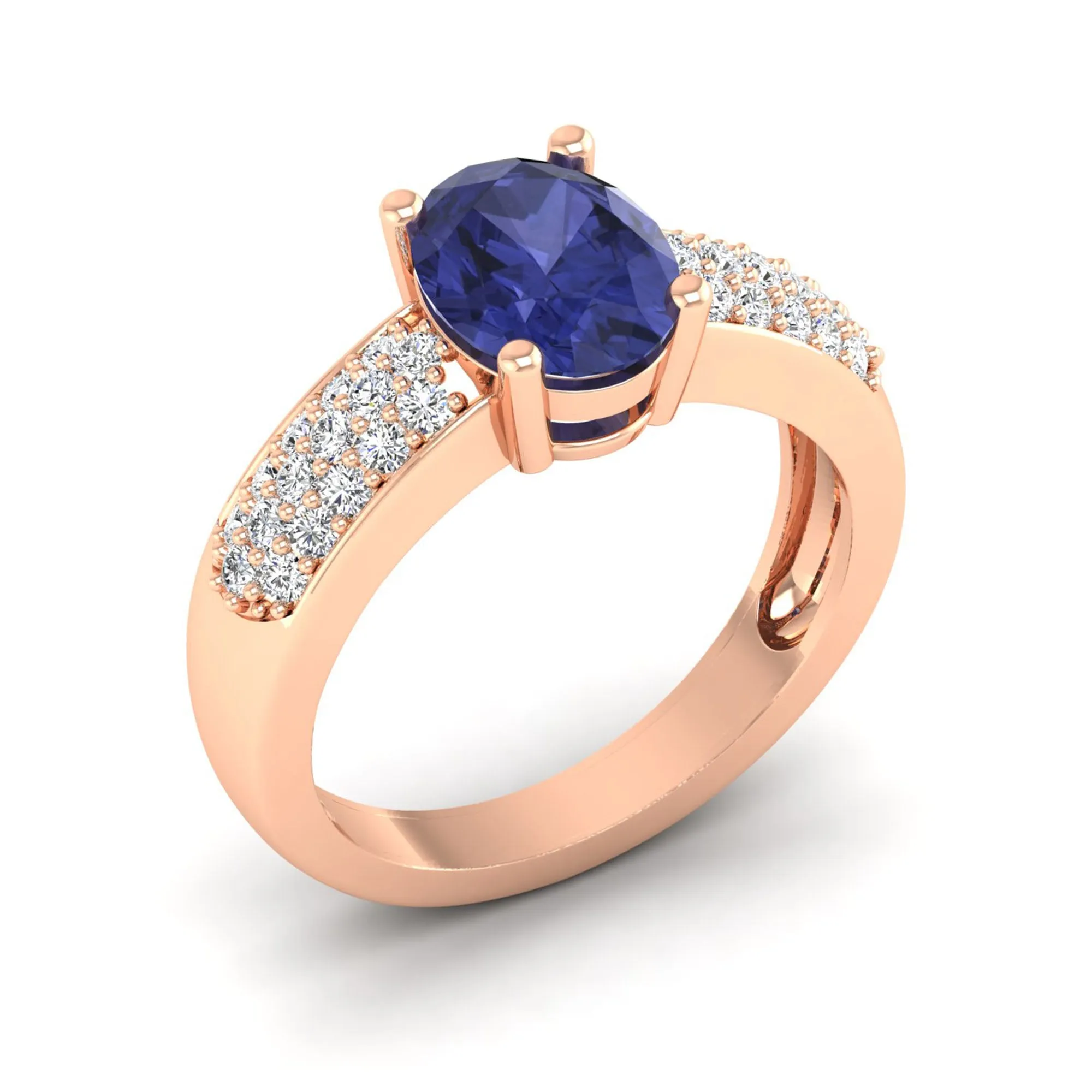 Prong Set Oval Tanzanite and Diamond Ring