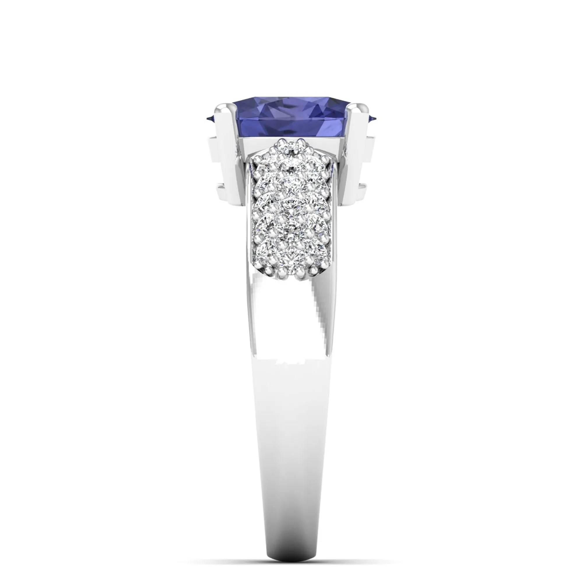 Prong Set Oval Tanzanite and Diamond Ring
