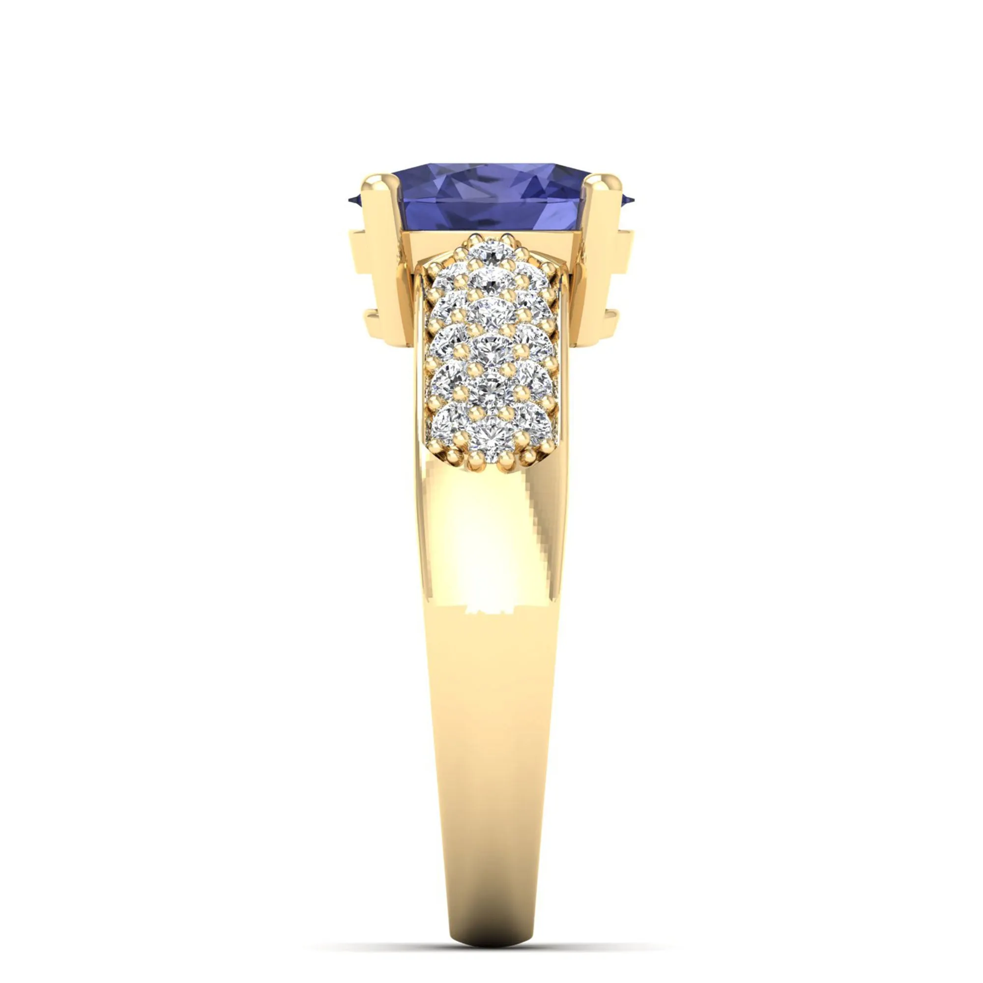 Prong Set Oval Tanzanite and Diamond Ring