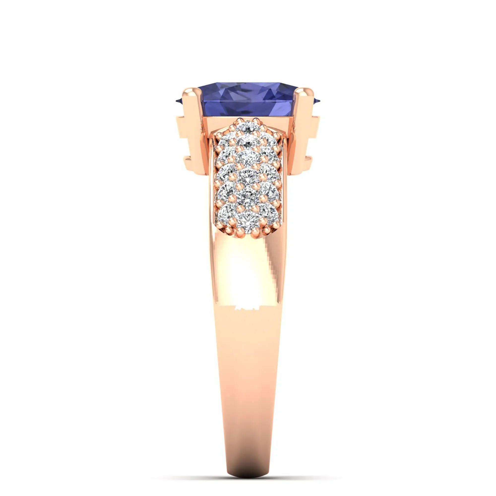 Prong Set Oval Tanzanite and Diamond Ring