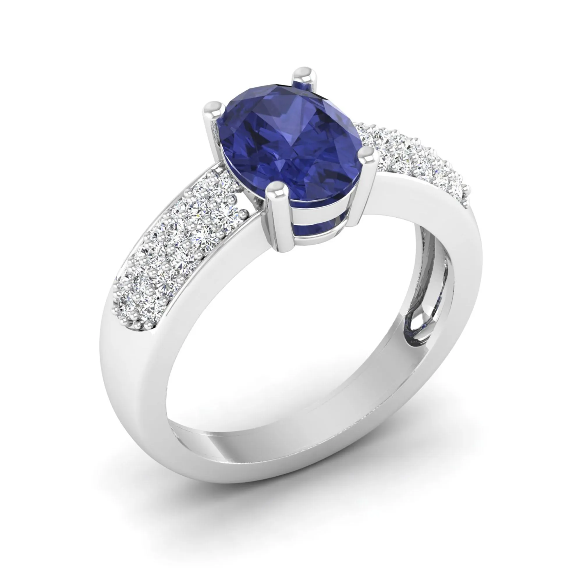 Prong Set Oval Tanzanite and Diamond Ring