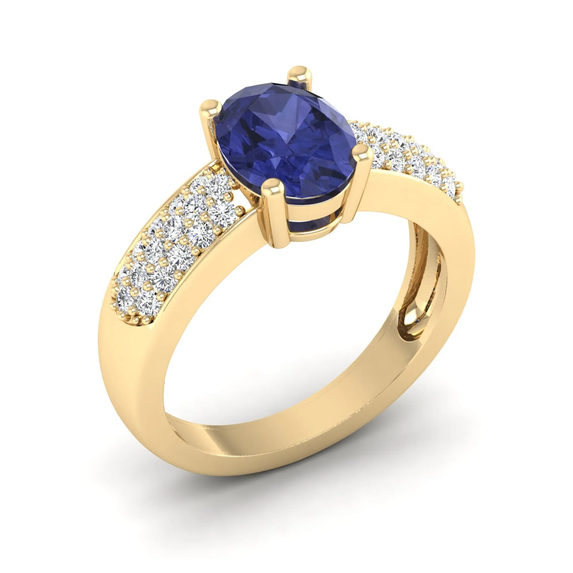 Prong Set Oval Tanzanite and Diamond Ring