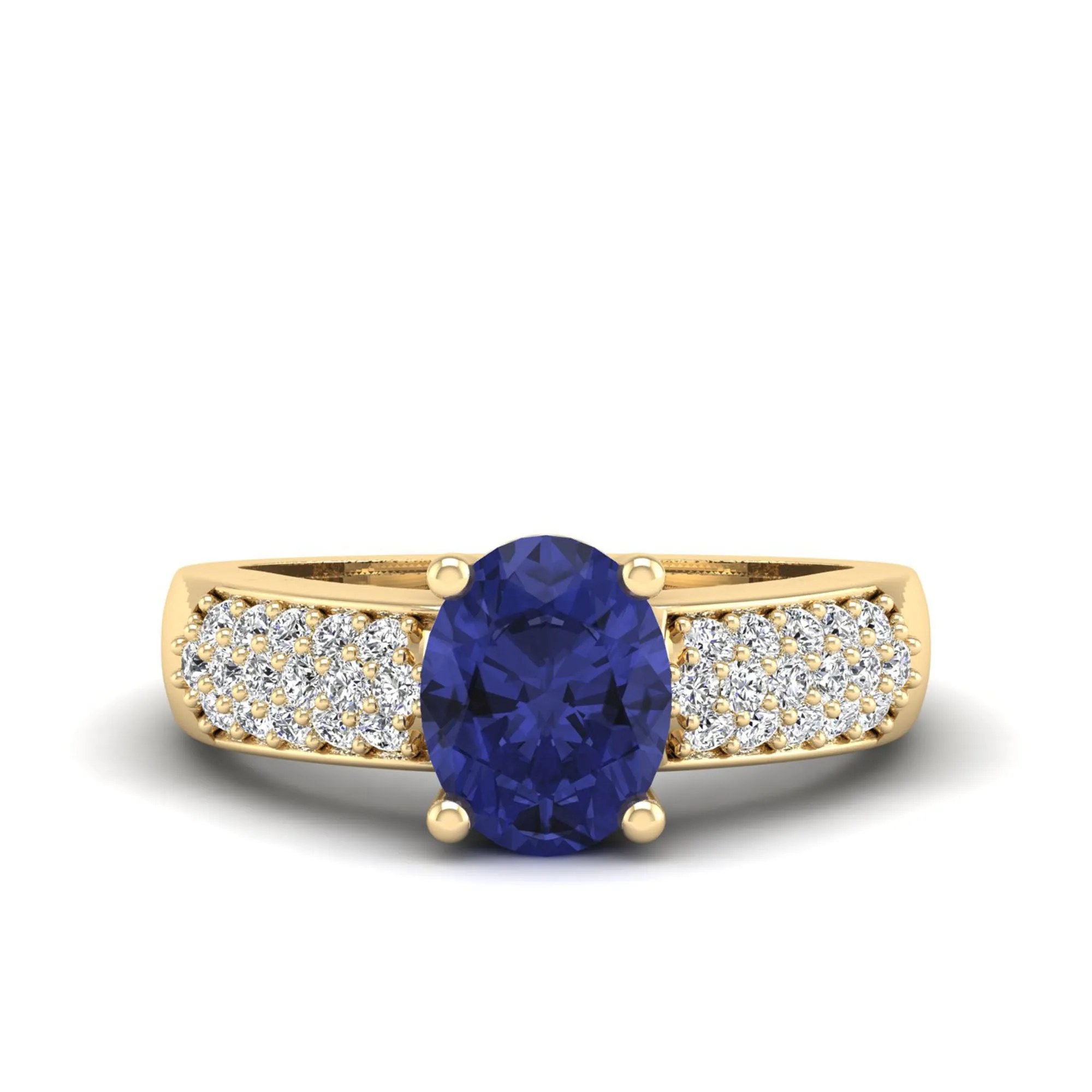 Prong Set Oval Tanzanite and Diamond Ring